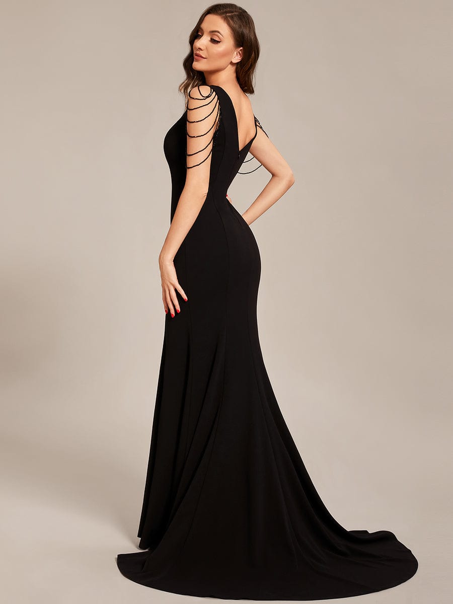 Elegant V-Neck Beaded Chiffon Maxi Evening Gown for Wholesale