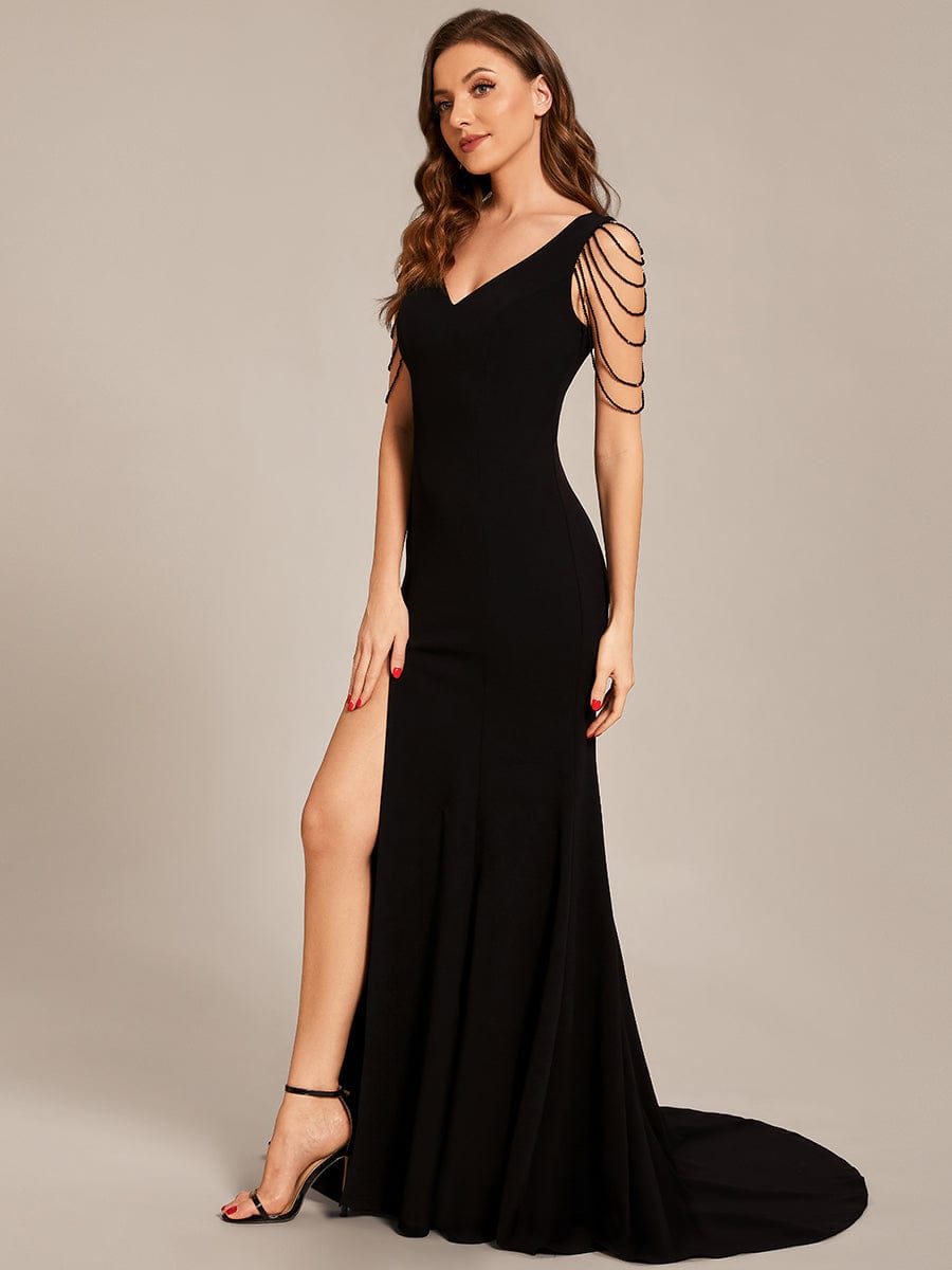 Elegant V-Neck Beaded Chiffon Maxi Evening Gown for Wholesale