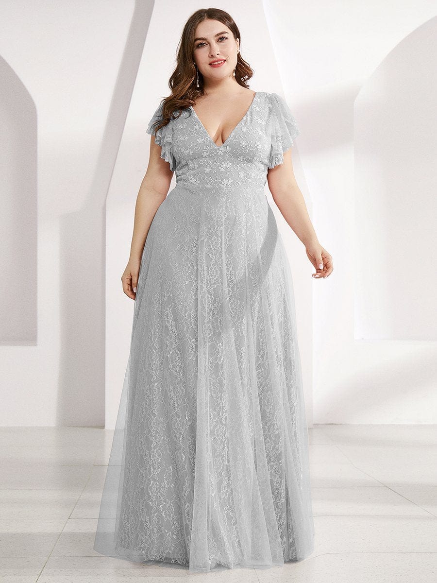 Elegant V-Neck Floor Length Gown with Ruffle Sleeves