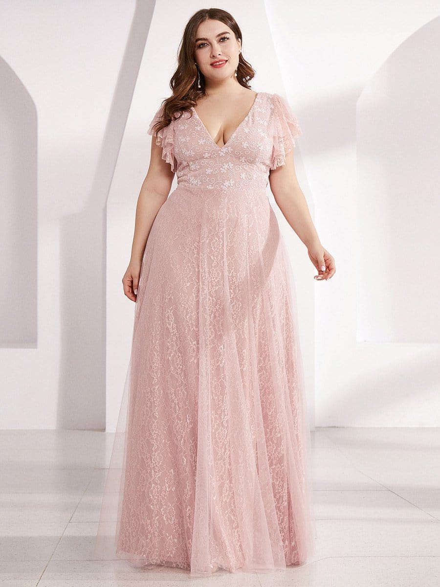 Elegant V-Neck Floor Length Gown with Ruffle Sleeves