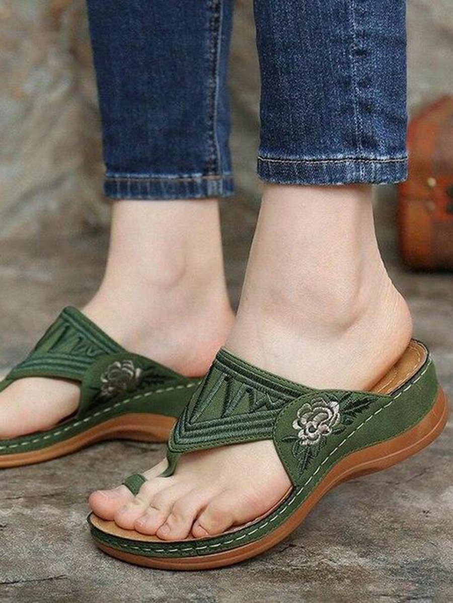 Embroidery Orthopedic Comfy Flip Flop Sandals for Women