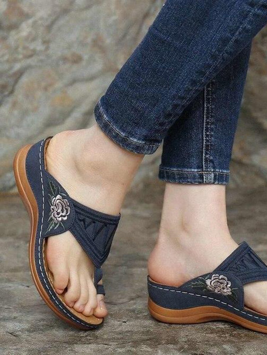 Embroidery Orthopedic Comfy Flip Flop Sandals for Women