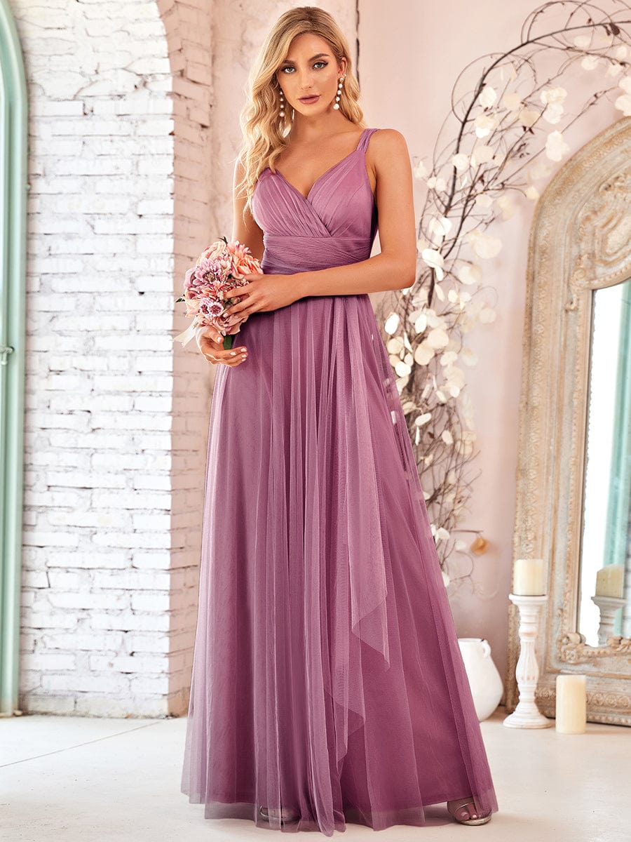 Enchanting Blush Tulle Bridesmaid Gown