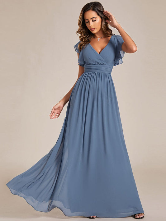 Enchanting Chiffon Bridesmaid Gown with Back Cutout and Ruffles