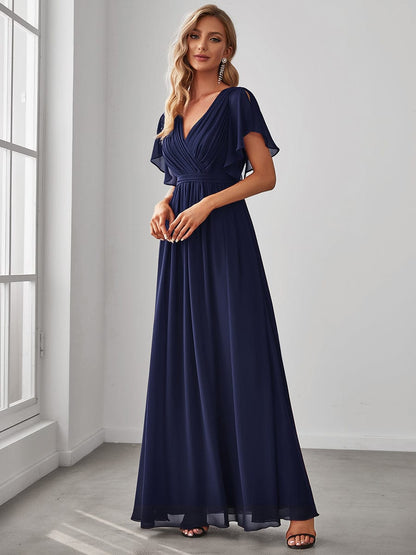 Enchanting Ruffled V-Neck A-Line Bridesmaid Gown