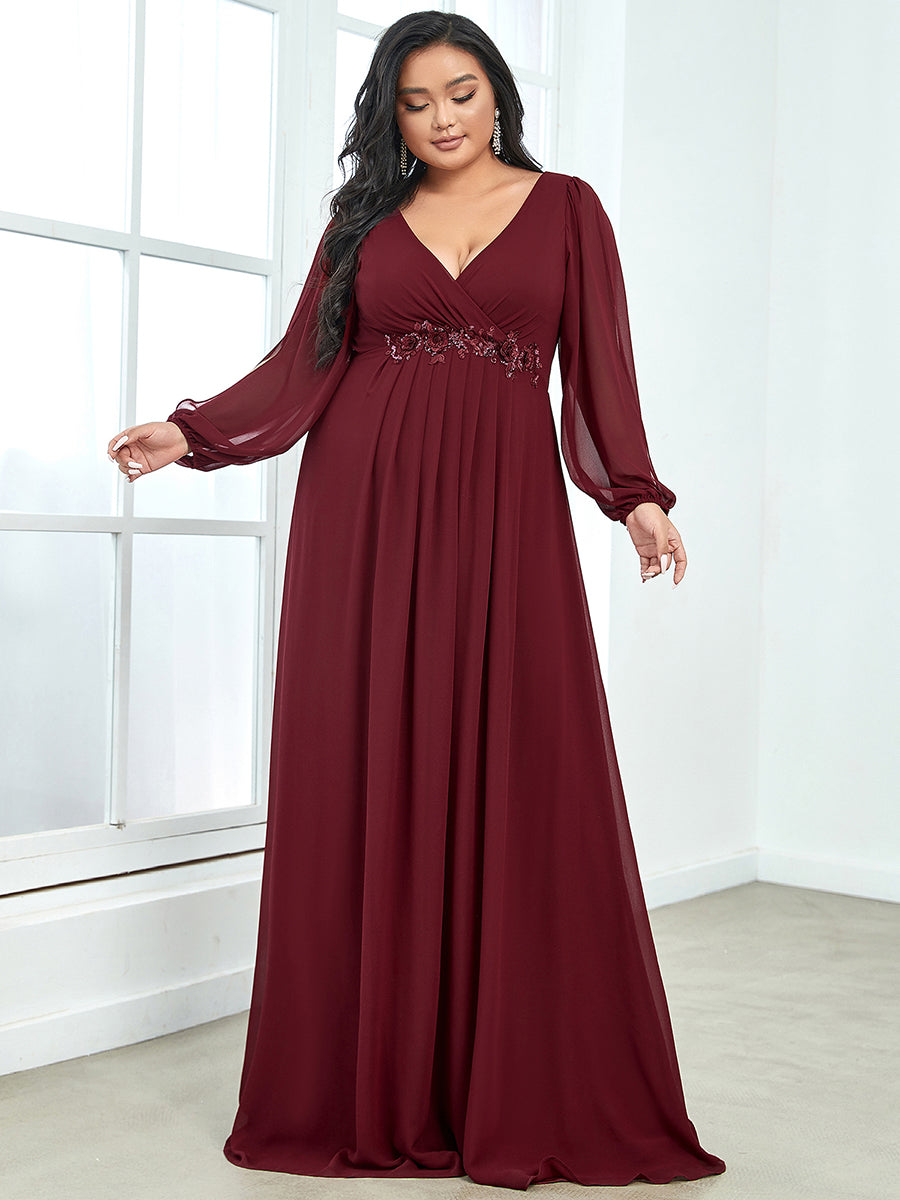 Wholesale Chiffon Plus Size Evening Dresses with Long Lantern Sleeves