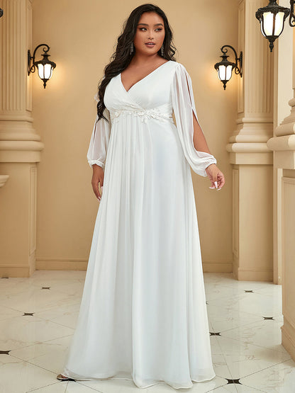 Wholesale Chiffon Plus Size Evening Dresses with Long Lantern Sleeves