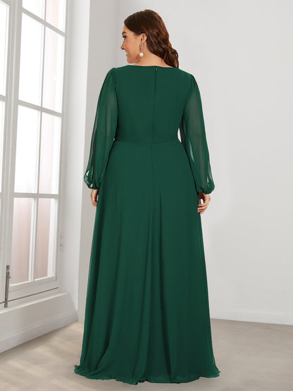 Wholesale Chiffon Plus Size Evening Dresses with Long Lantern Sleeves