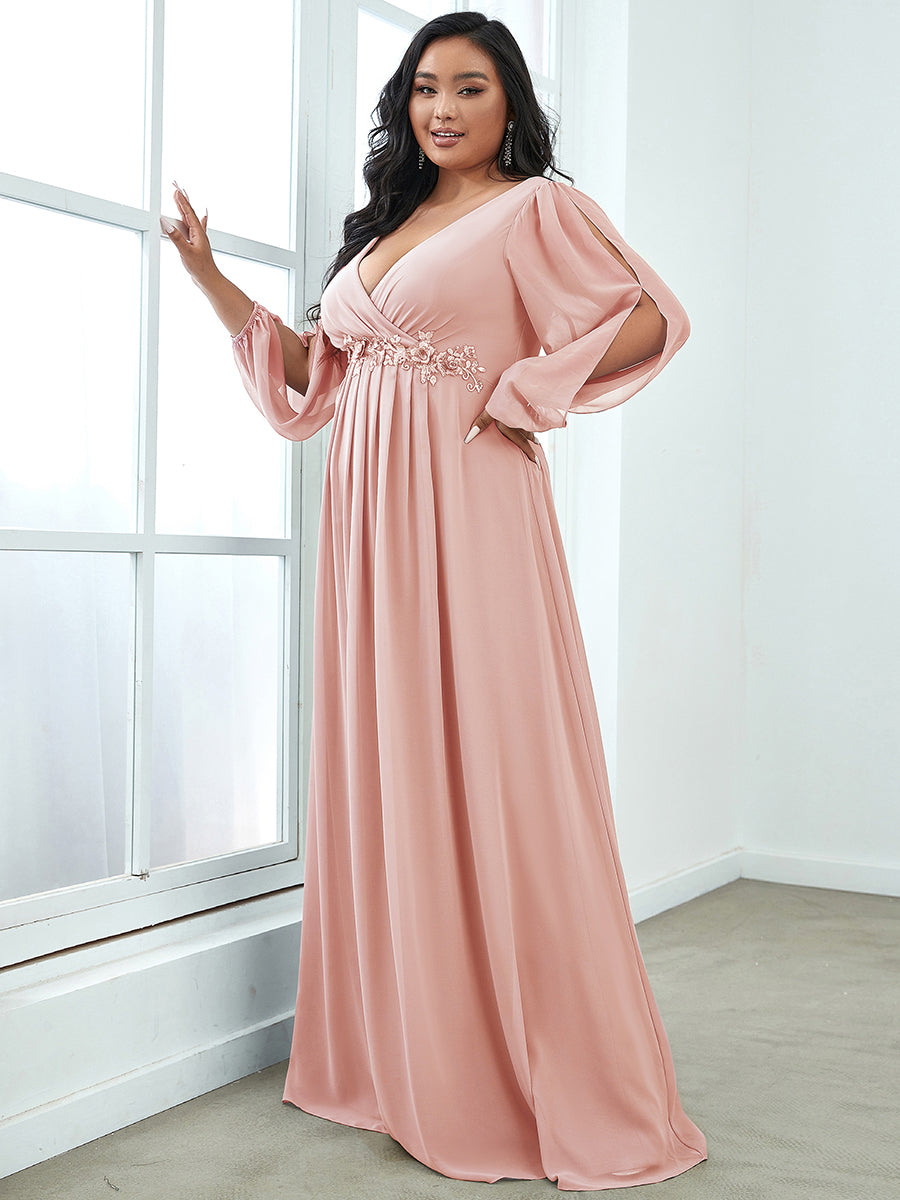 Wholesale Chiffon Plus Size Evening Dresses with Long Lantern Sleeves