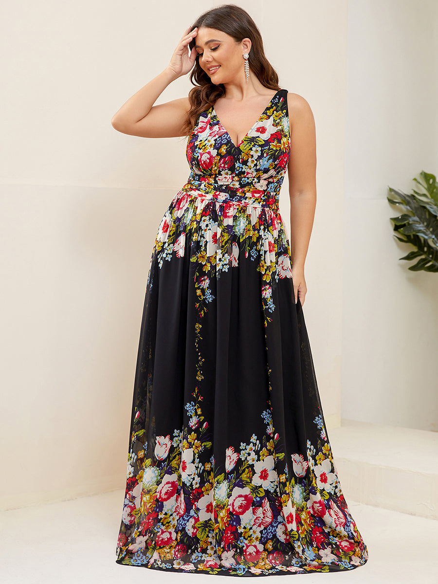 Double V-Neck Maxi Long Wholesale Plus Size Evening Dresses
