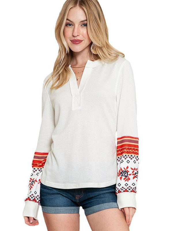 Ethnic Print Slim Fit Long Sleeve Women's Pullover Sweatshirt