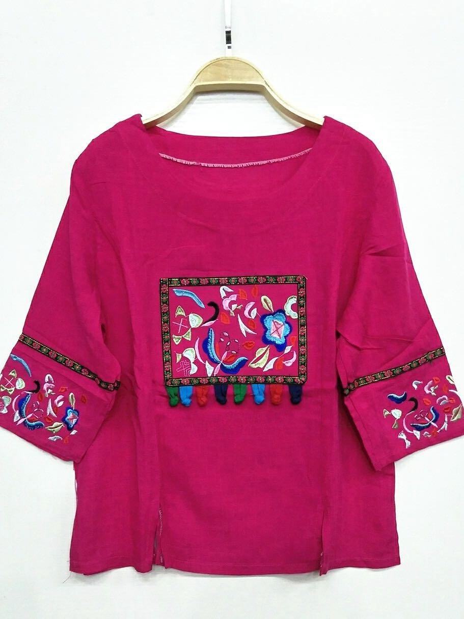 Ethnic Style Floral Pattern Loose Tee for Women