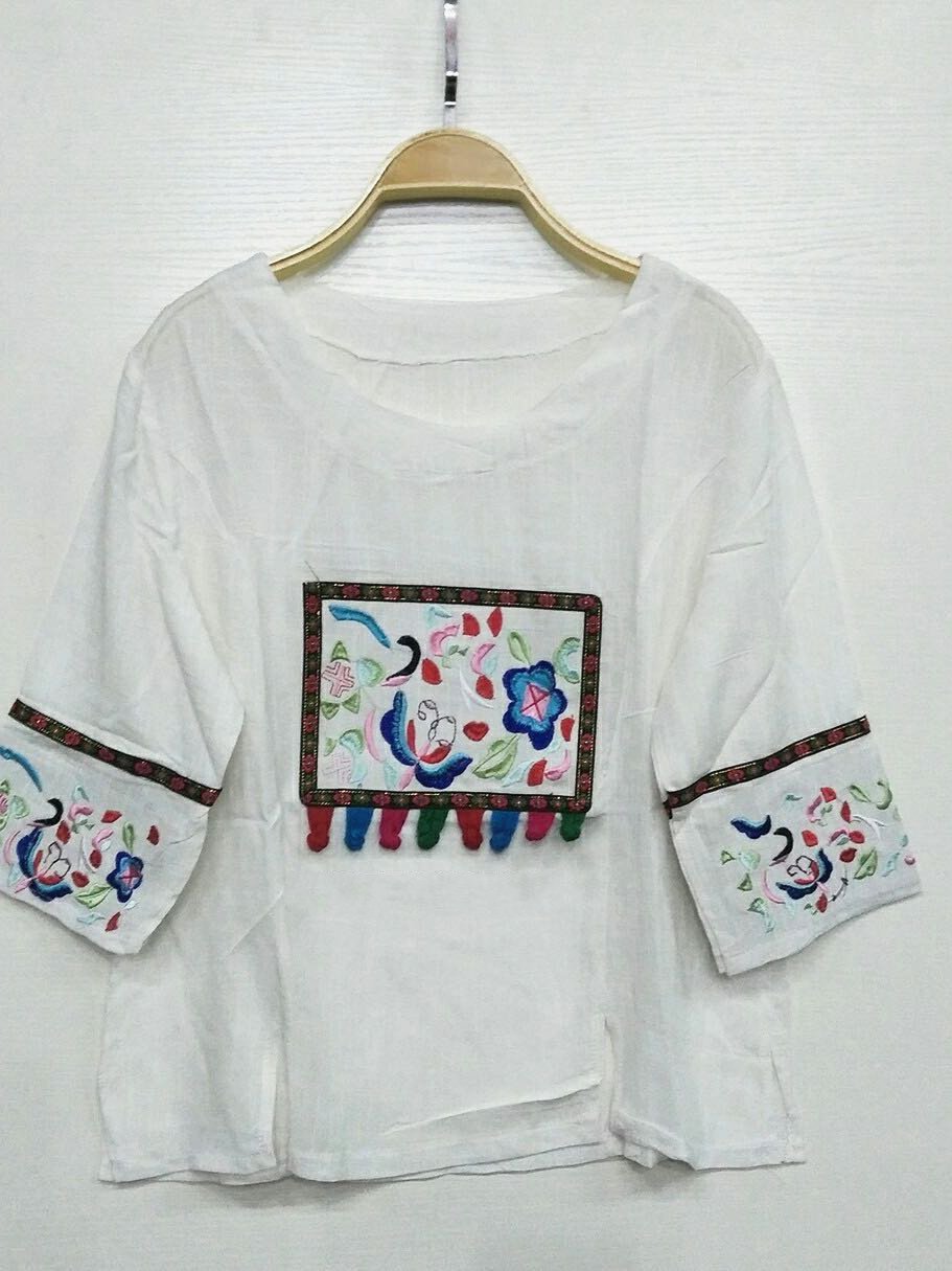 Ethnic Style Floral Pattern Loose Tee for Women