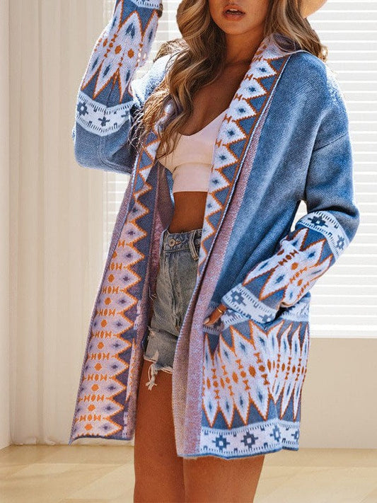 Ethnic Style Geometric Print Knit Cardigan for Street Chic Women