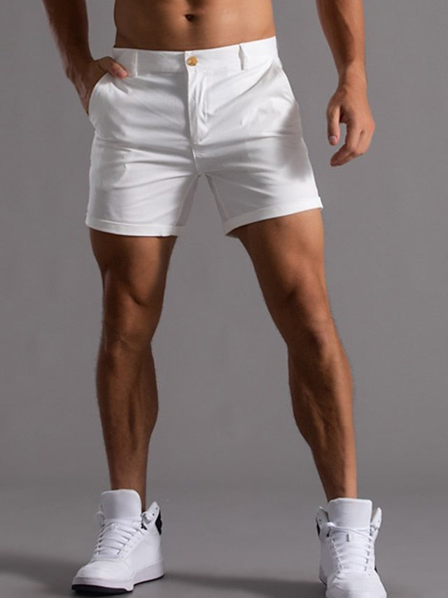 Men's Shorts Chino Shorts Bermuda shorts Work Shorts Pocket Plain Comfort Breathable Short Daily 100% Cotton Stylish Casual Black White Micro-elastic - LuckyFash™