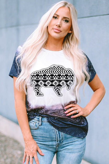 Black Western Aztec Buffalo Bleached Print T Shirt