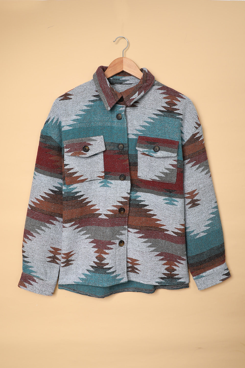 Multicolor Aztec Print Lapel Button Shirt Jacket