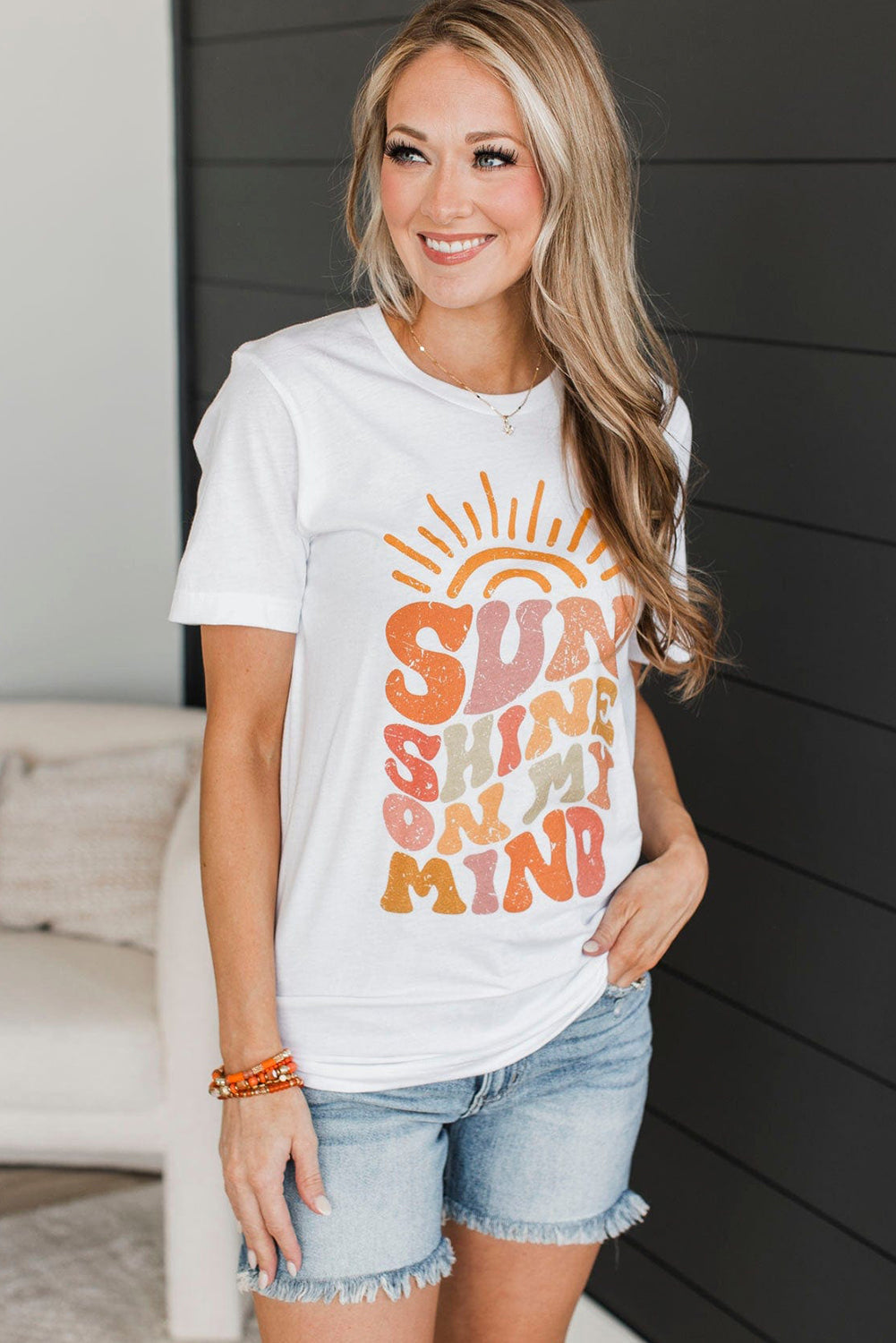 White Sun Shine On My Mind Crew Neck T-Shirts