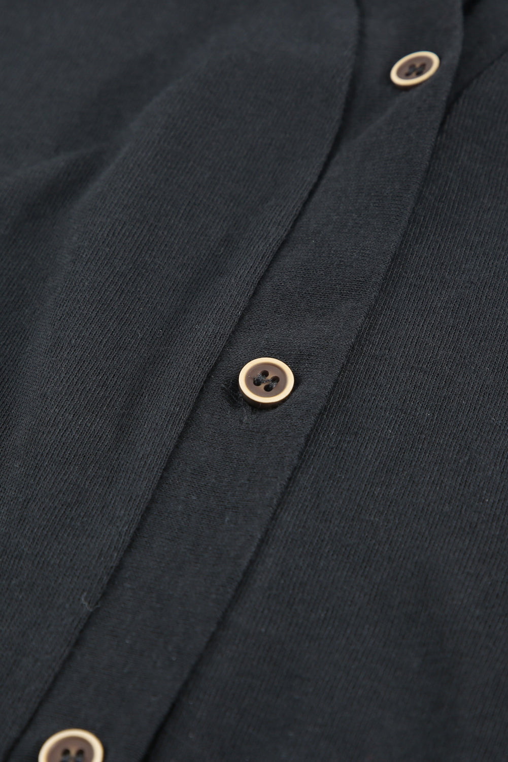 Black Solid Color Open-Front Buttons Cardigan