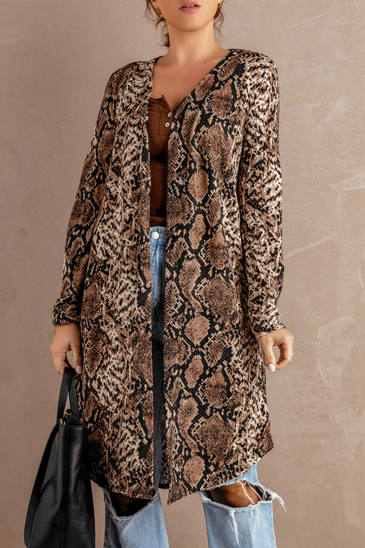 Snake Print Lapel Long Sleeve Slim Blazer