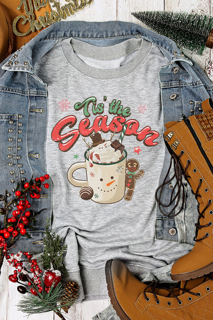 Gray Tis The Season Graphic Christmas Fashion Sweatshirt