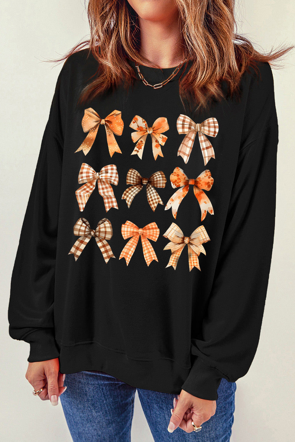 Black Thanksgiving Spice Bowknot Graphic Sweatshirt