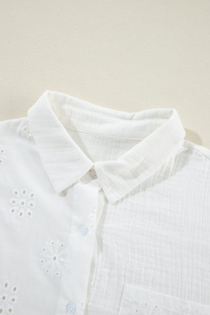 White Broidered Anglaise Crinkle Loose Shirt