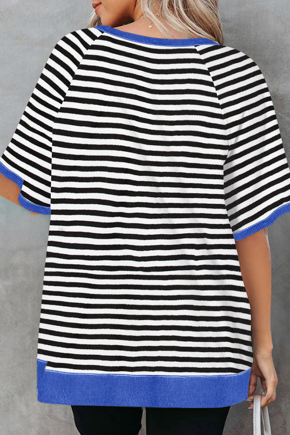 Black Stripe Contrast Ribbed Patchwork Oversize T Shirt