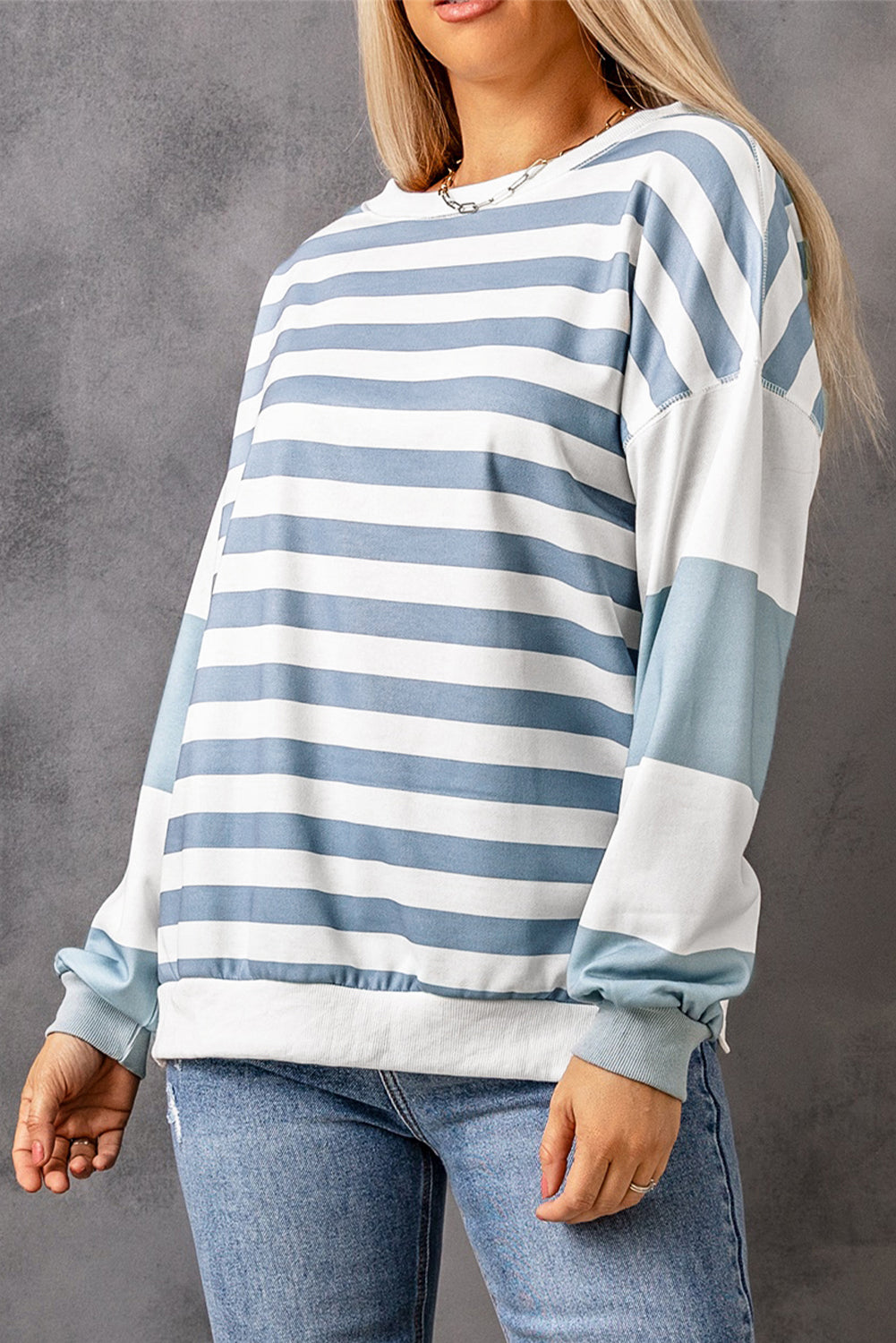 Stripe Drop Shoulder Striped Pullover Sweatshirt