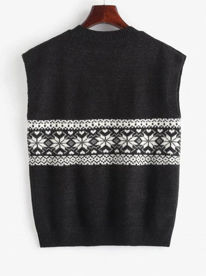 Fair Isle Knit V Neck Sweater Vest - LuckyFash™