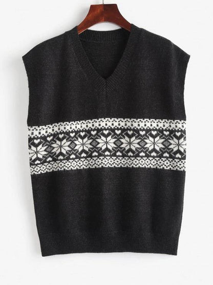 Fair Isle Knit V Neck Sweater Vest for Women