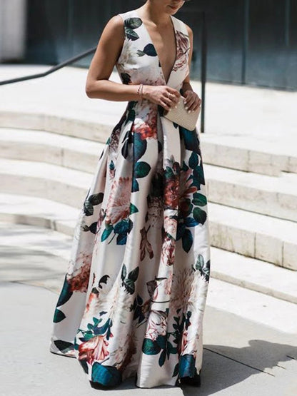 Fashion Deep V Floral Print Sleeveless Dress - LuckyFash™