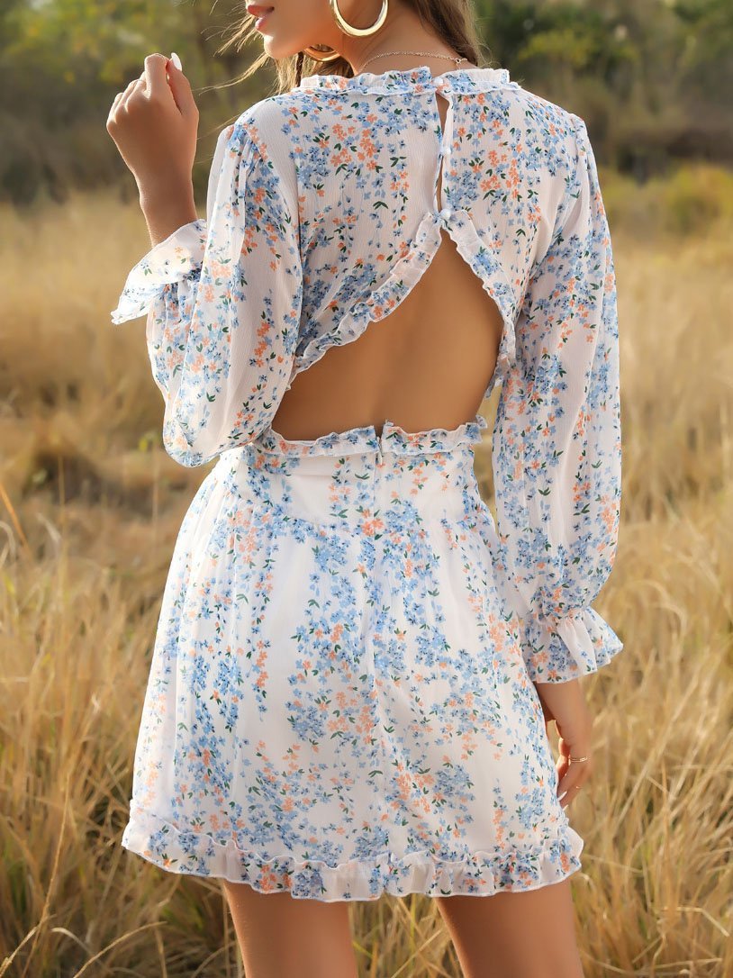 Fashion Floral Long Sleeve Chiffon Dress - LuckyFash™