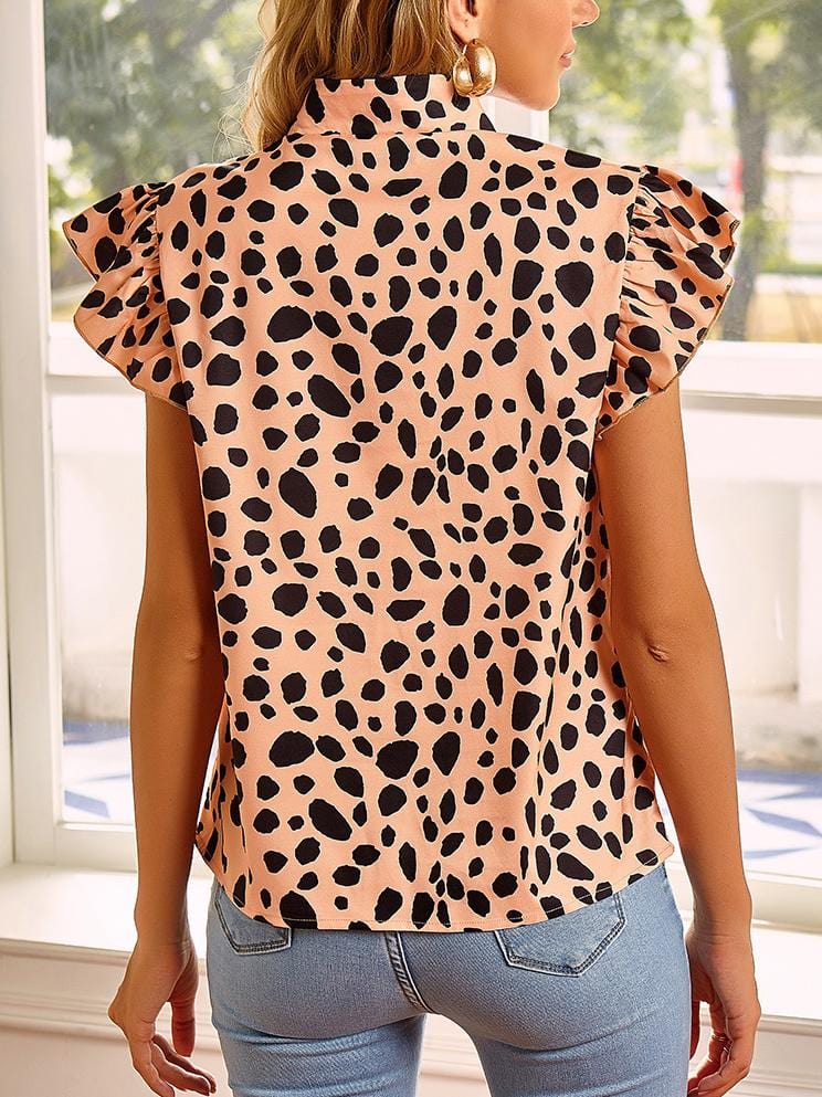 Fashion Leopard Print Ruffle Sleeve Top