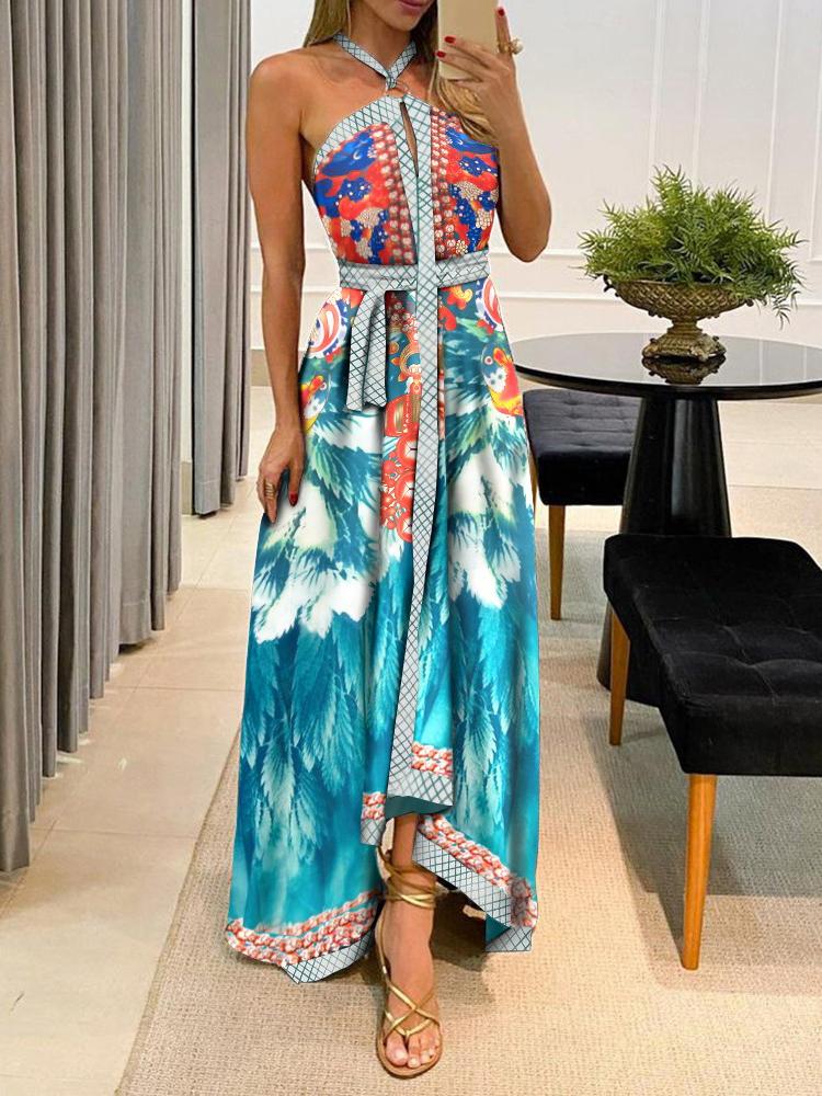 Fashion Off Shoulder Graphic Printed Backless Maxi Dress - LuckyFash™