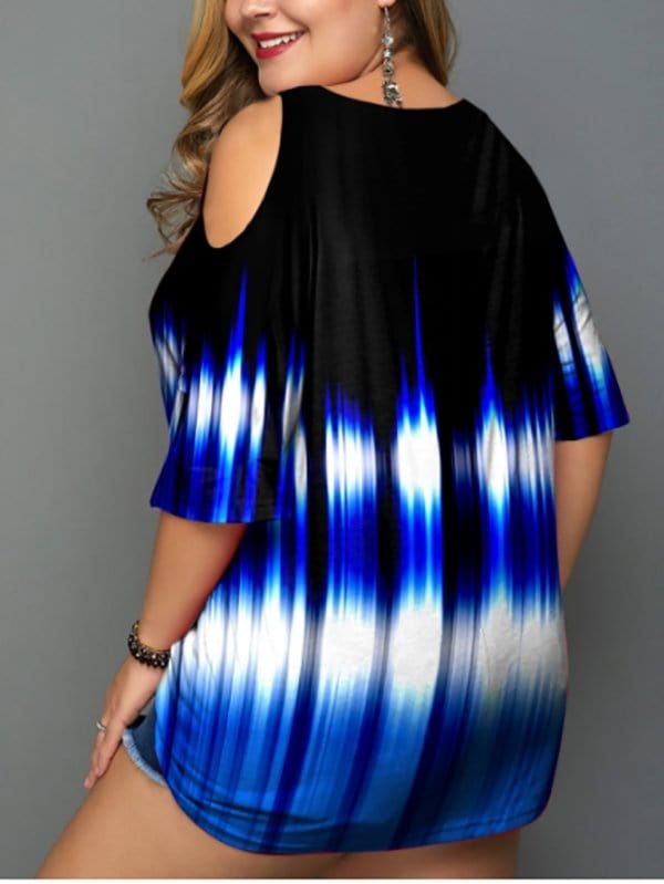 Fashion Plus Size Corrugated Printed Off-shoulder T-shirt