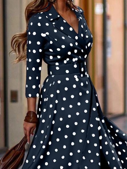 Fashion Polka Dot V-neck Long Sleeve Dress for Women