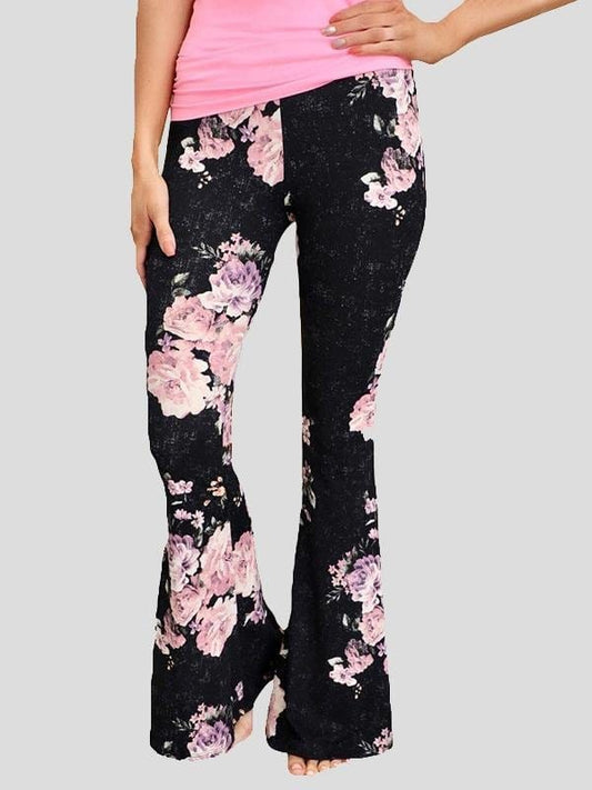 Fashion Printed Casual Micro Flared Pants PAN2106221111BLAS Black / S