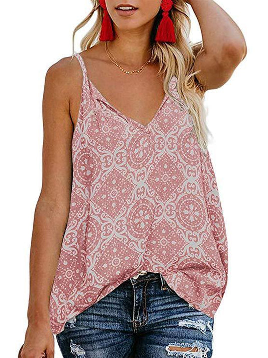 Fashion Printed Suspender V-neck Tank Tops TAN210520165PINS Pink / S