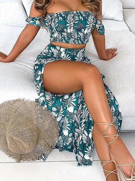 Fashion Printed Tube Top Split Two-piece Dress