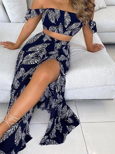 Fashion Printed Tube Top Split Two-piece Dress