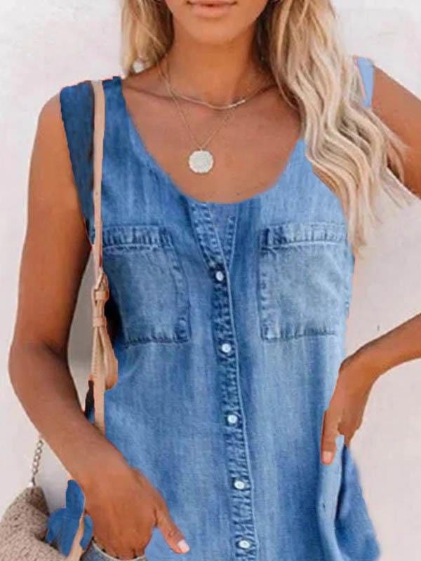 Fashion Retro Solid Sleeveless Vest