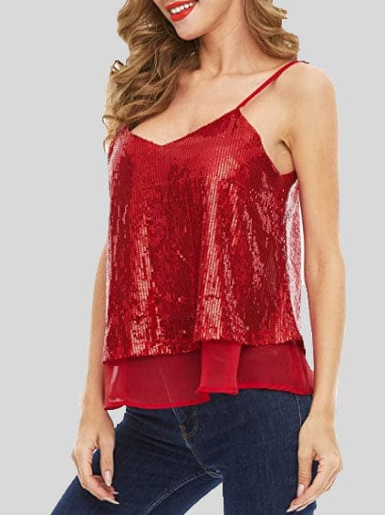 Fashion Sequined V-neck Sleeveless Vest