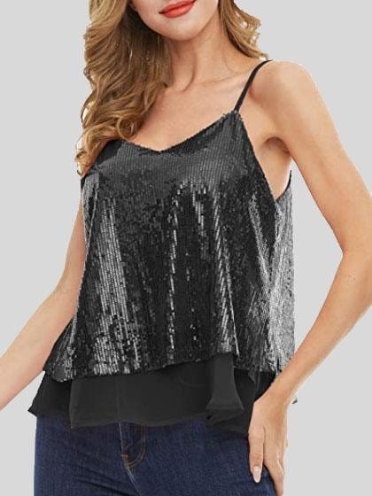 Fashion Sequined V-neck Sleeveless Vest