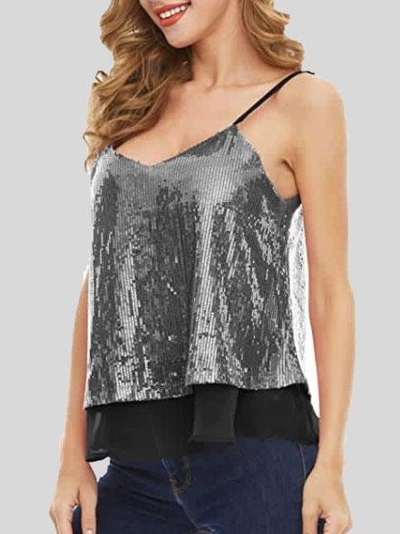 Fashion Sequined V-neck Sleeveless Vest