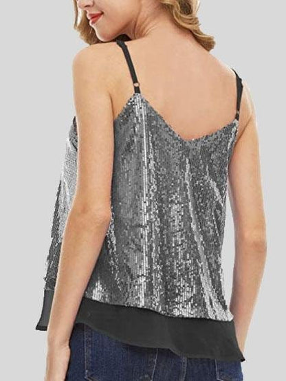 Fashion Sequined V-neck Sleeveless Vest