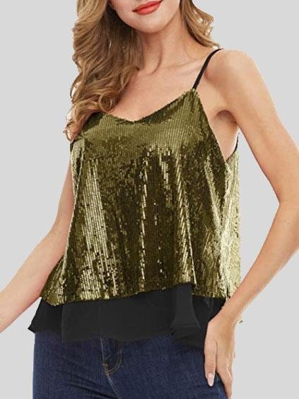 Fashion Sequined V-neck Sleeveless Vest