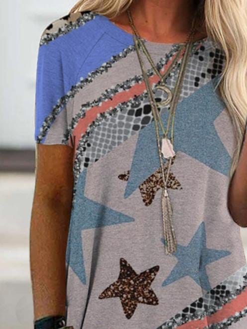 Fashion Short Sleeve Printed Round Neck T-shirt