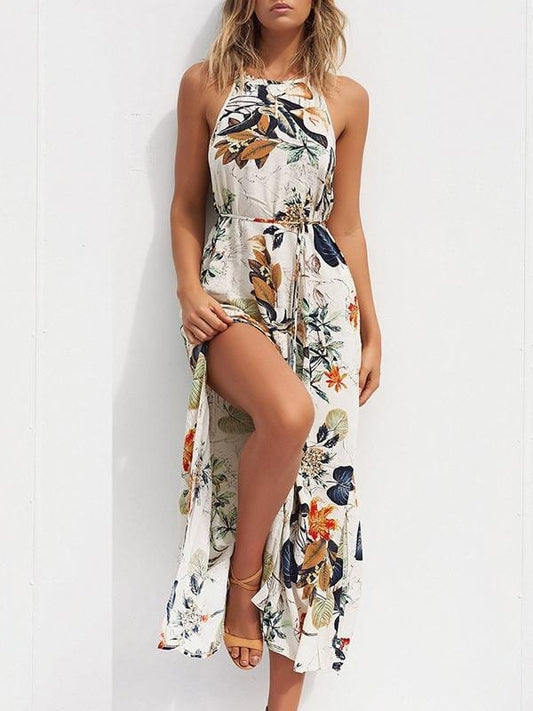 Fashion Sleeveless Sling Beach Maxi Dress DRE2105241080APRS Apricot / S
