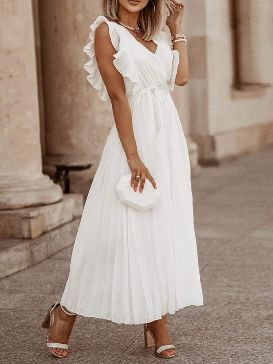 Fashion Slim Pleated Sexy And Elegant Pure Color Maxi Dress